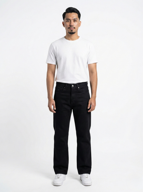 Black Straight-Fit Stretchable Jeans
