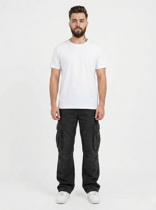 Black Acid Washed Cargo Pants