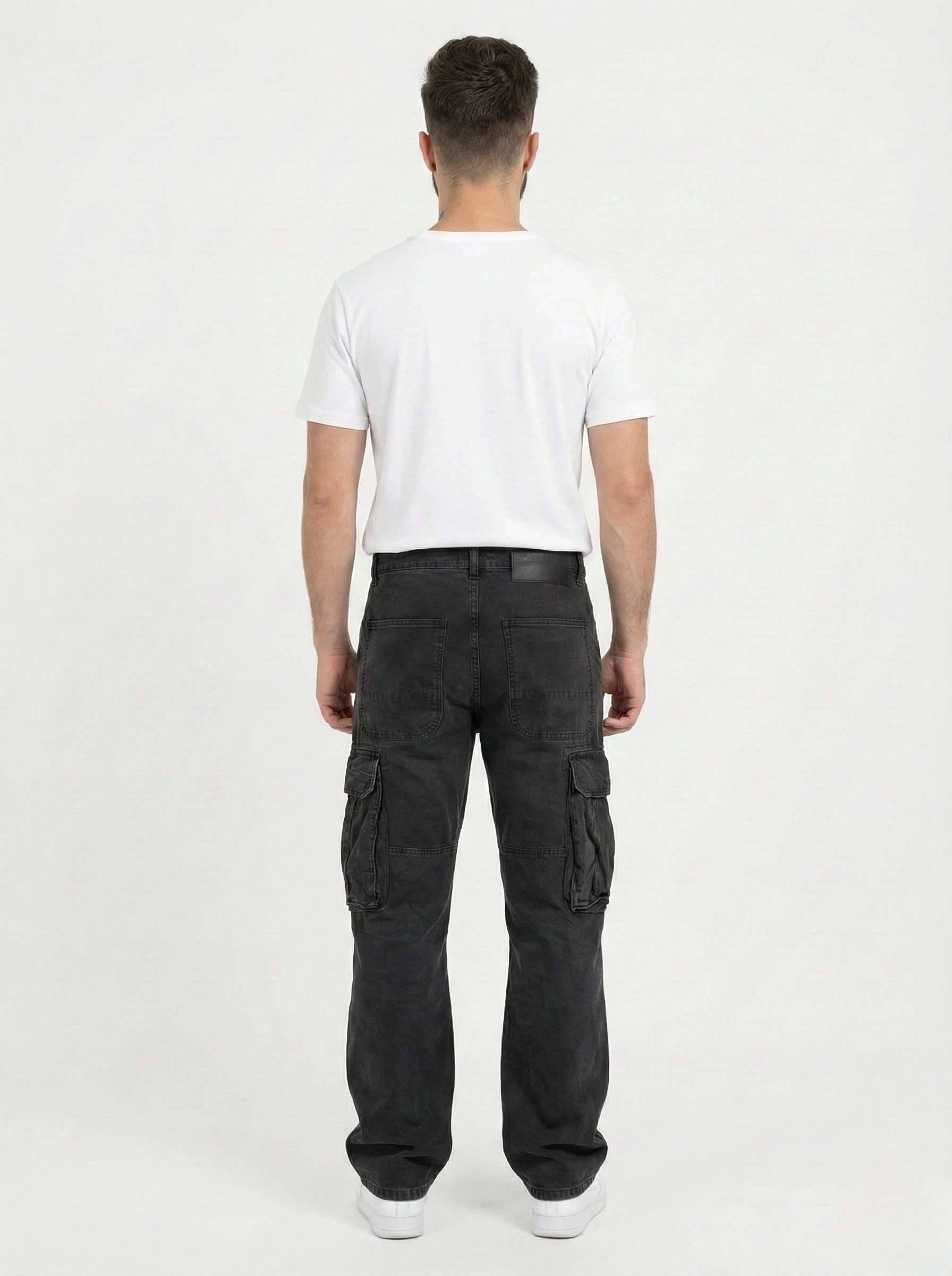 Black Acid Washed Cargo Pants