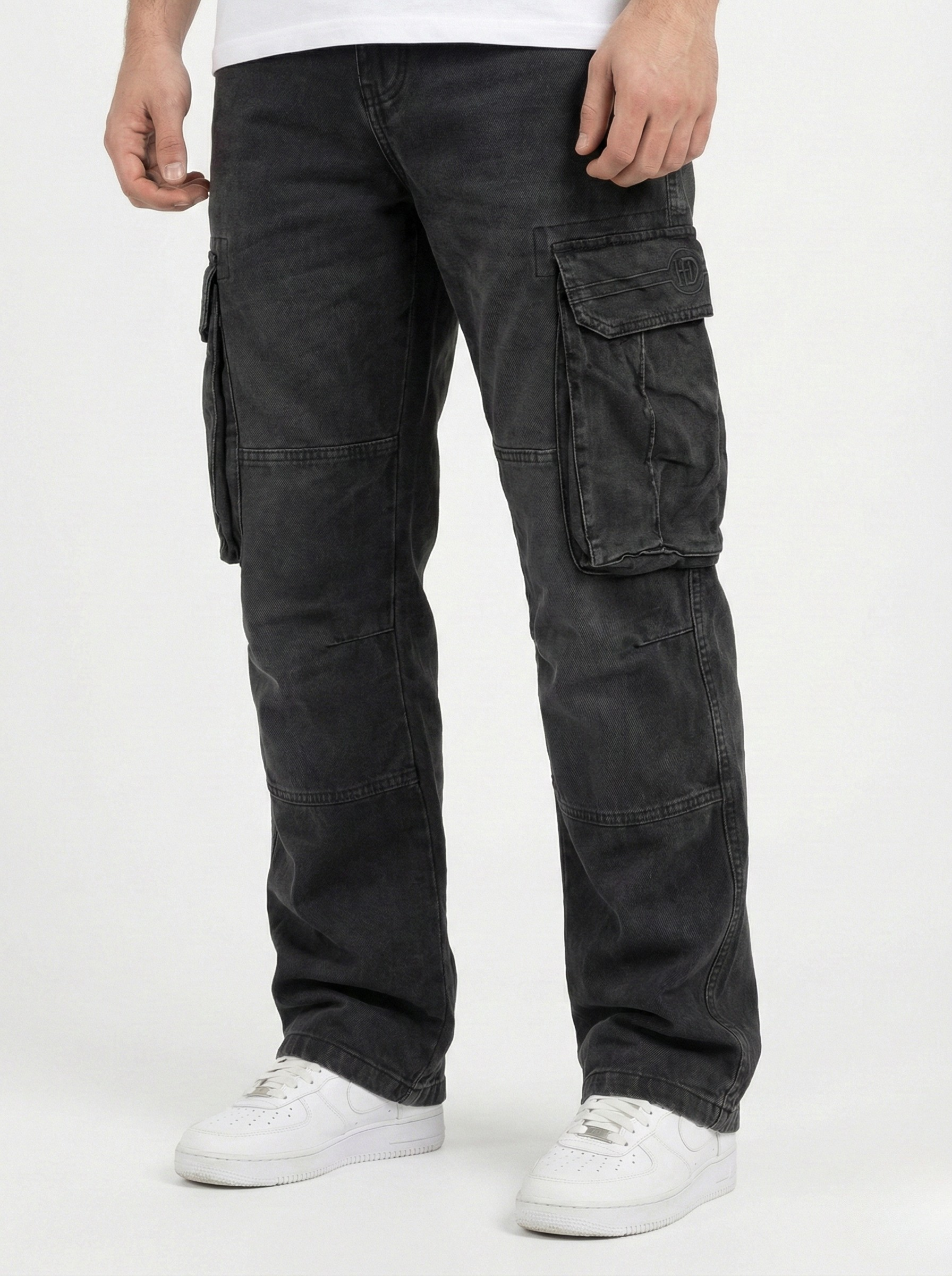 Black Acid Washed Cargo Pants