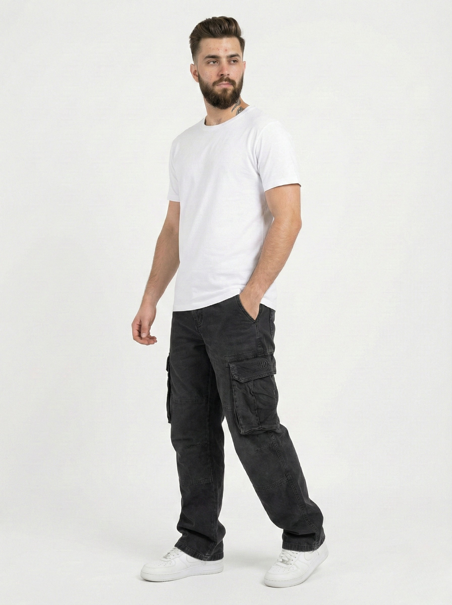 Black Acid Washed Cargo Pants